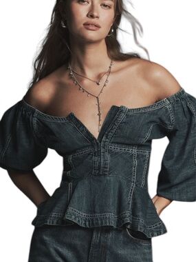 Pilcro Anthropologie Women’s Peplum Fitted Dark Wash Denim Top Jeans Size XS